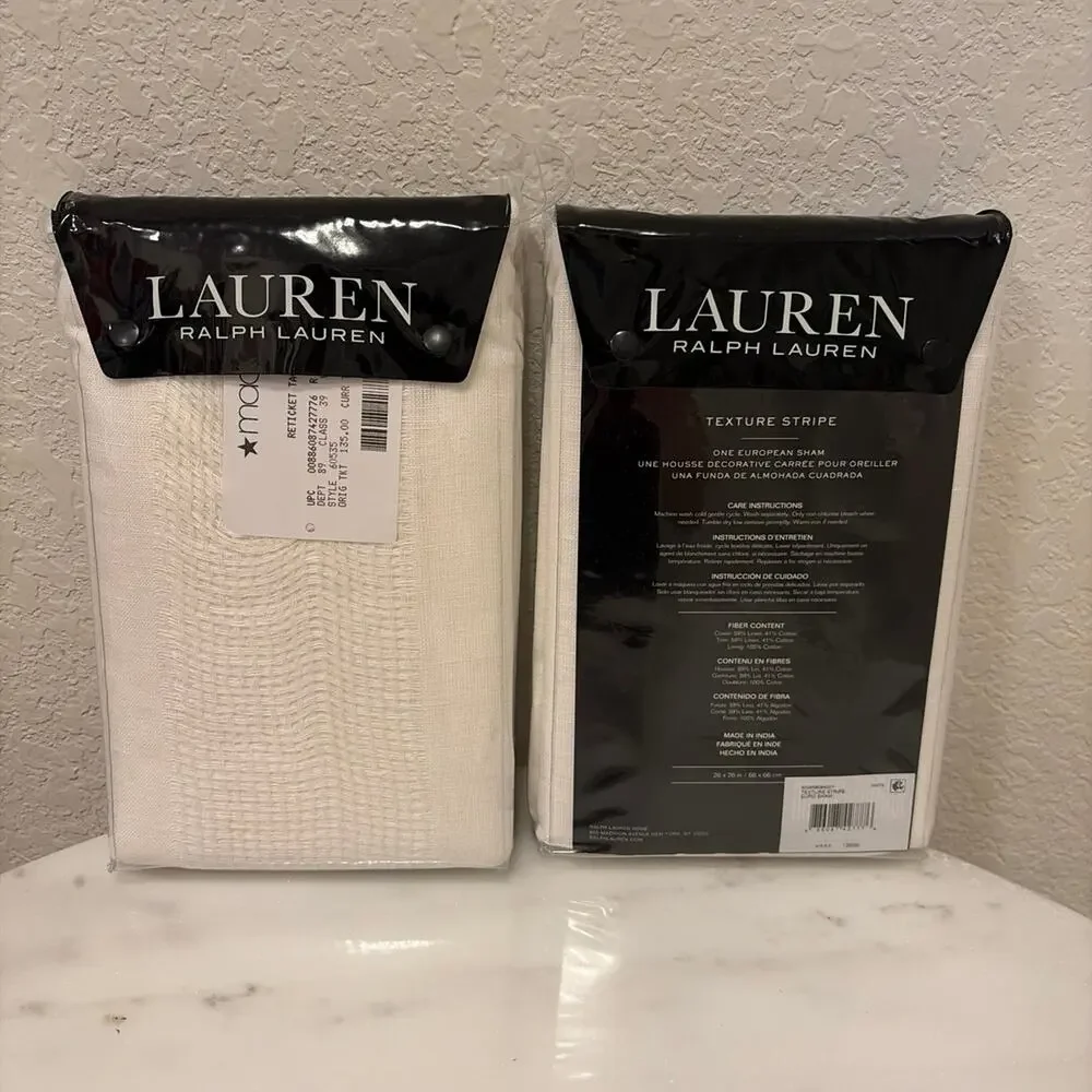 Ralph Lauren White Texture Stripe Euro Shams Pair